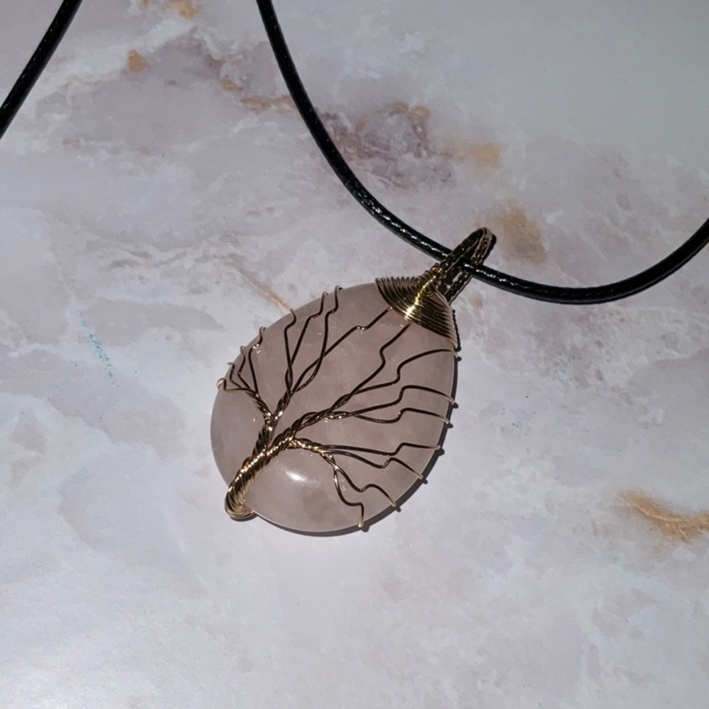 Natural Stone Wrapped Water Drop Tree Pendant Necklace
